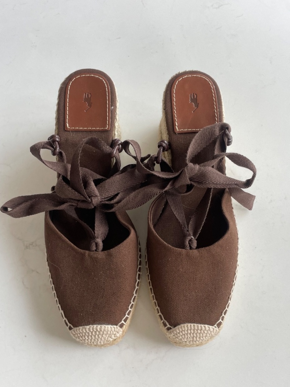Polo Ralph Lauren Chocolate Canvas Ankle Tie Espadrille Wedges 8B